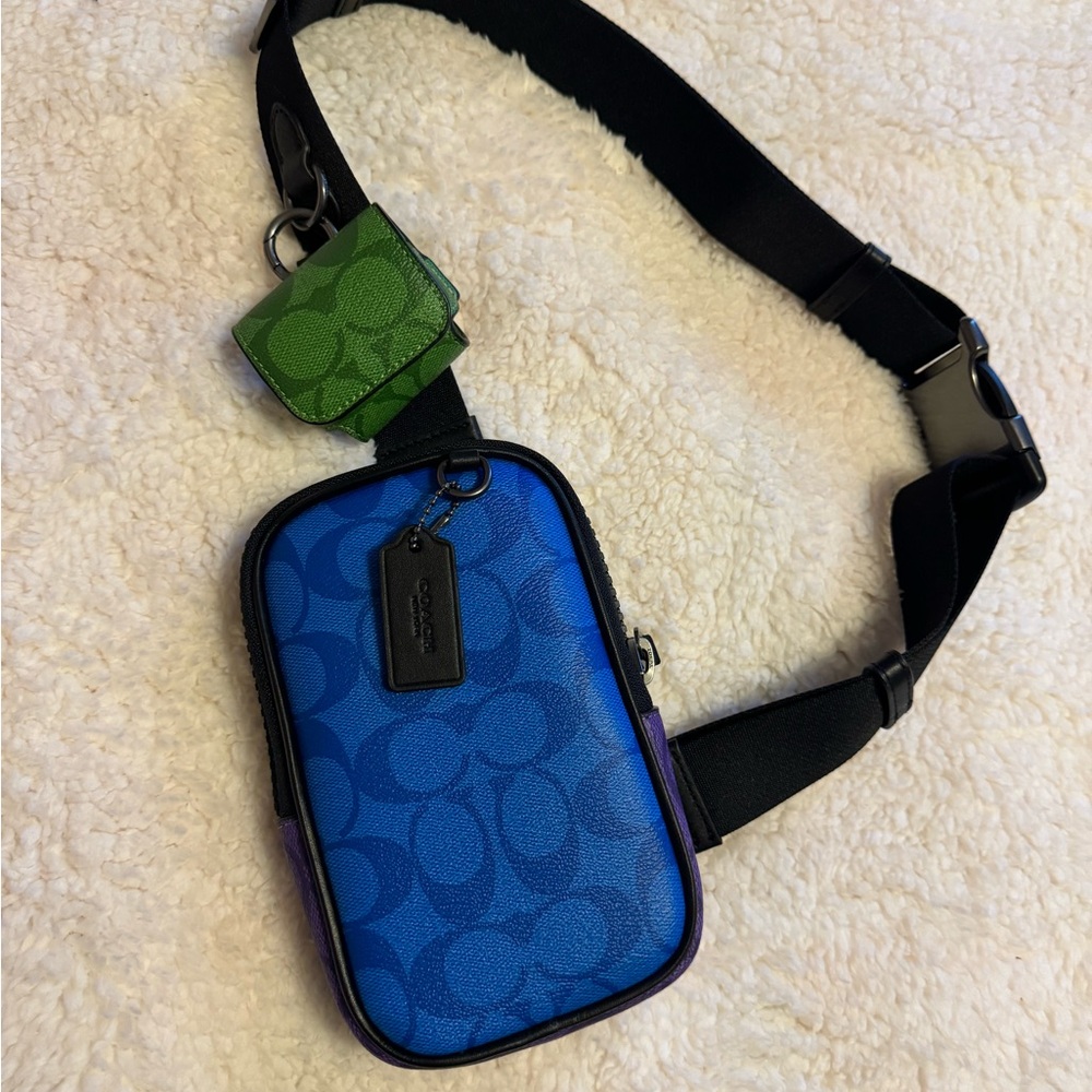 Coach Vibrant Blue and Green Crossbody Pouch